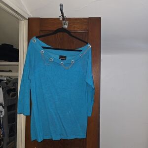 Lane Bryant Teal Sweater with Silver Chain Accents